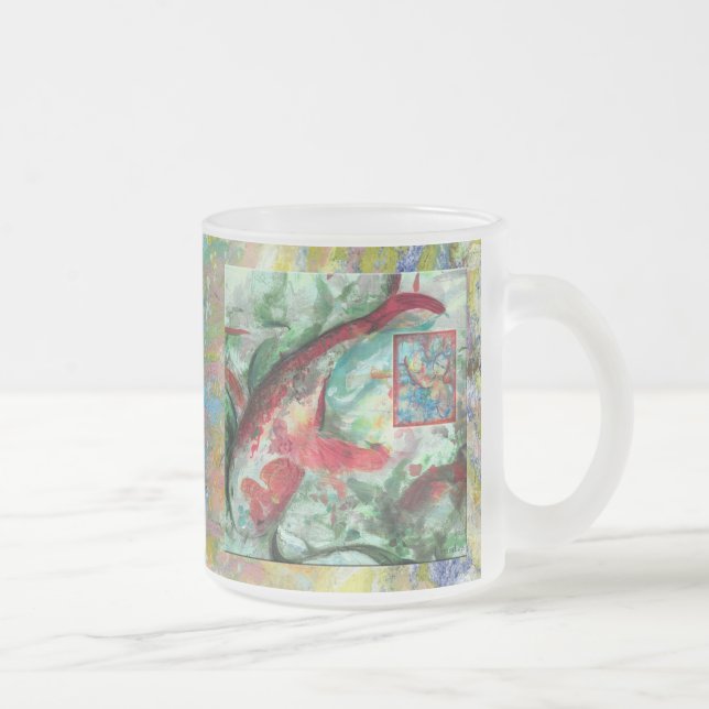 Taza De Cristal Esmerilado Pintado de peces Koi Carp (Derecha)