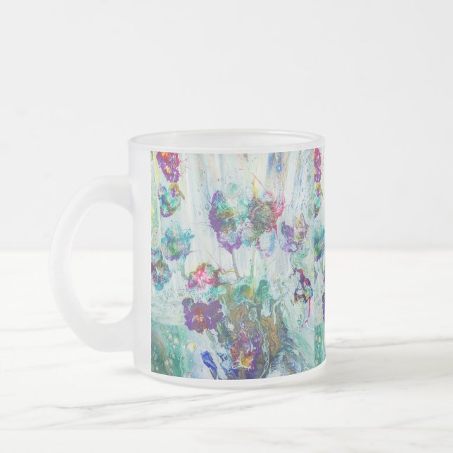 Taza De Cristal Esmerilado Pintura abstracta de colibrí (Izquierda)