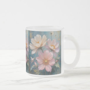 Taza De Cristal Esmerilado Pintura de aceite de flores #1