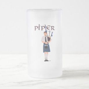 Taza De Cristal Esmerilado PIPER Cuadros Azules
