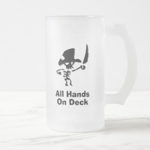 Taza De Cristal Esmerilado Piratee todas las manos en cubierta