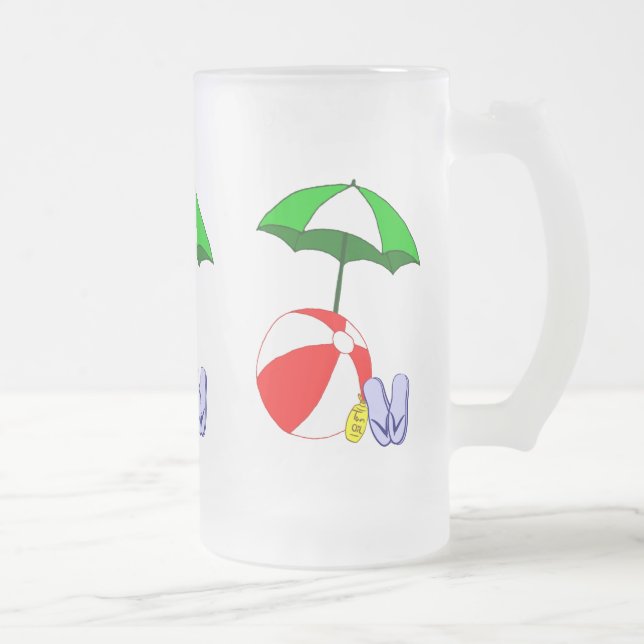 Taza De Cristal Esmerilado Piscina de bolas de playa Paraguas Frotado Mug (Derecha)