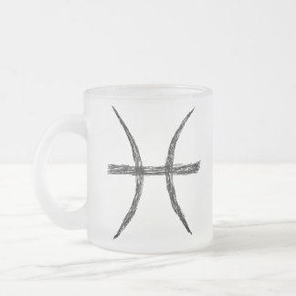 Taza De Cristal Esmerilado Piscis. Rótulo de la astrología del zodiaco. Negro