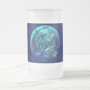 Taza De Cristal Esmerilado Piscis Zodiaco Personalizable