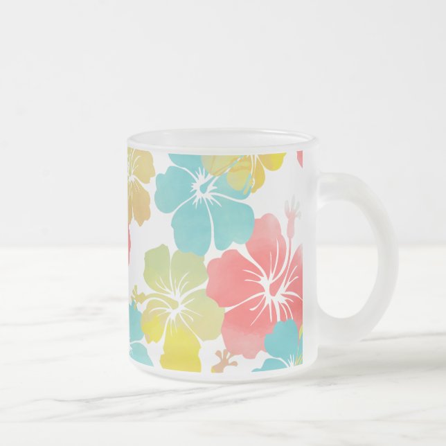 Taza De Cristal Esmerilado PixDezines hihibiscus/naranja/amarillo/azul (Derecha)