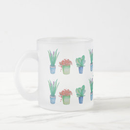 Taza De Cristal Esmerilado Plantas acuarelas y diseño de suculentos