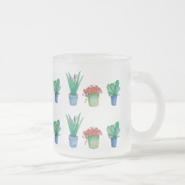 Taza De Cristal Esmerilado Plantas acuarelas y diseño de suculentos
