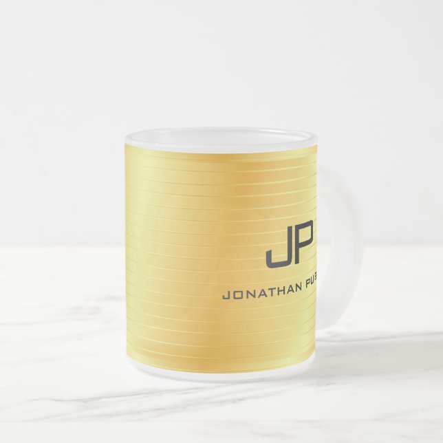 Taza De Cristal Esmerilado Plantilla monogramada Elegant Gold Look Trendy (Anverso derecho)