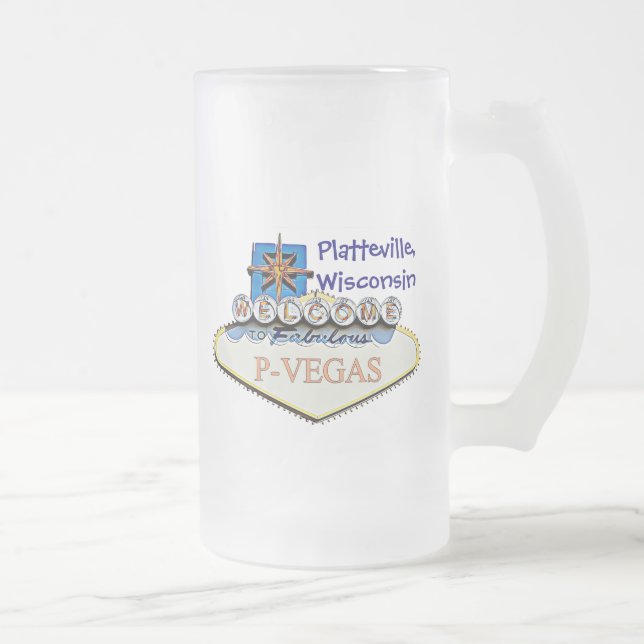 Taza De Cristal Esmerilado Platteville, Wisconsin P-Vegas Bottles Water Mug (Derecha)