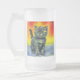 Taza De Cristal Esmerilado Playa de Sunset Cat Style Van Gogh