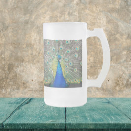 Taza De Cristal Esmerilado Pluma de plumas de pavo real azul