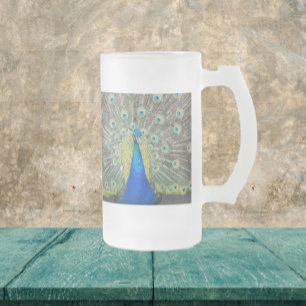 Taza De Cristal Esmerilado Pluma de plumas de pavo real azul