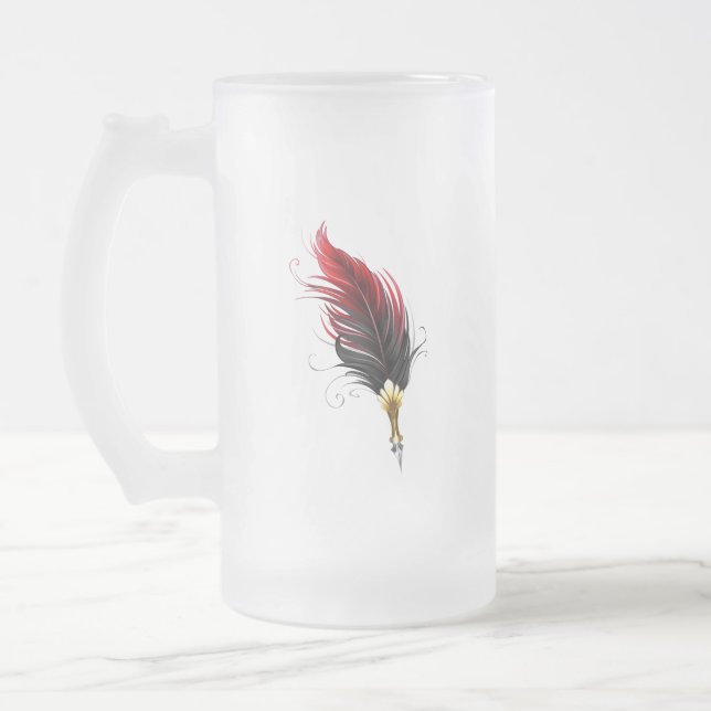 Taza De Cristal Esmerilado Pluma de plumas rojas con nido de oro (Izquierda)