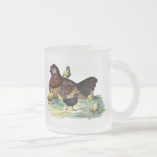 Taza De Cristal Esmerilado Pollos Animales Antiguos