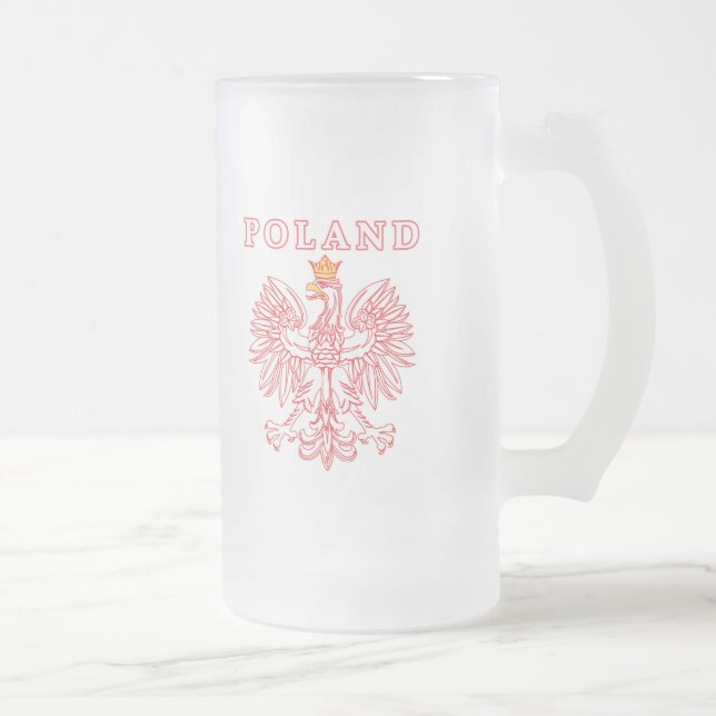Taza De Cristal Esmerilado Polonia Con Águila Polaca Roja (Derecha)