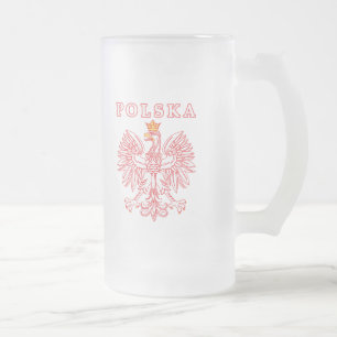 Taza De Cristal Esmerilado Polska Con Águila Polaca Roja