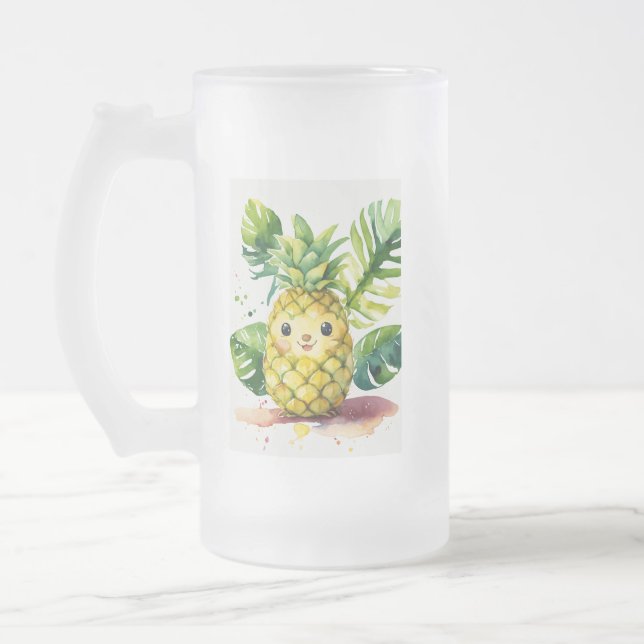 Taza De Cristal Esmerilado Potat: Ilustracion acuático de piña de bebé dulce (Izquierda)
