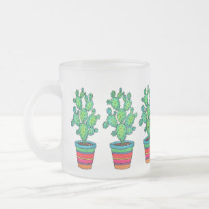 Taza De Cristal Esmerilado Precioso Cactus De Acuarela En Bella Cacería