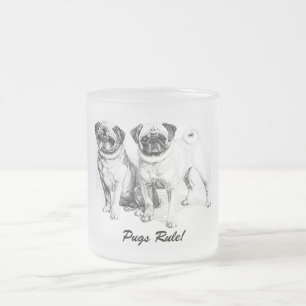 Taza De Cristal Esmerilado Preciosos cerdos de Ilustracion blanco y negro