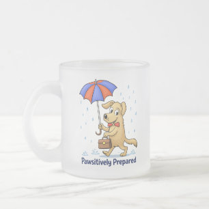 Taza De Cristal Esmerilado Preparado con Patas – Perro Adorable con Paraguas
