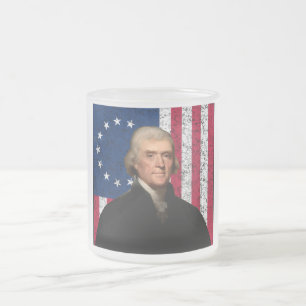 Taza De Cristal Esmerilado Presidente Jefferson y la bandera americana