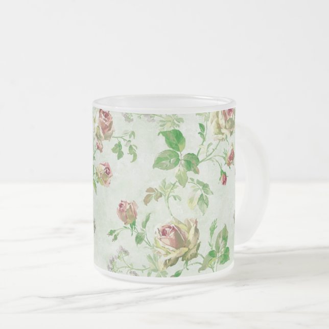 Taza De Cristal Esmerilado Pretty Vintage Floral Pattern Pink Roses (Anverso derecho)