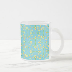 Taza De Cristal Esmerilado Primavera Sunshine Daffodils Blue Frost Glass Mug