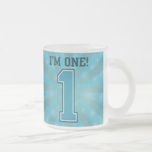 Taza De Cristal Esmerilado Primer muchacho del cumpleaños, soy uno, número