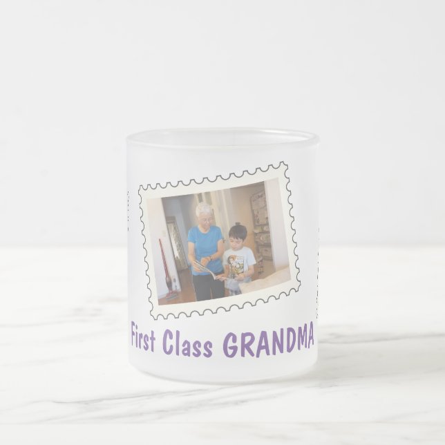 Taza De Cristal Esmerilado Primera clase GRANDMA Mejor foto de personalizado  (Centro)