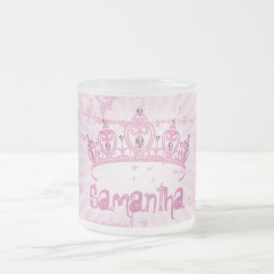 Taza De Cristal Esmerilado Princesa Rosa Crown Frosted Glass Coffee Cup