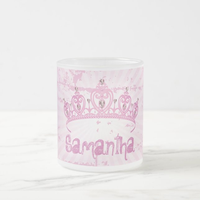 Taza De Cristal Esmerilado Princesa Rosa Crown Frosted Glass Coffee Cup (Centro)