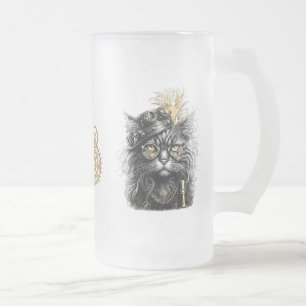 Taza De Cristal Esmerilado Profesor Sprocket-Paws El Gato Funky Steampunk