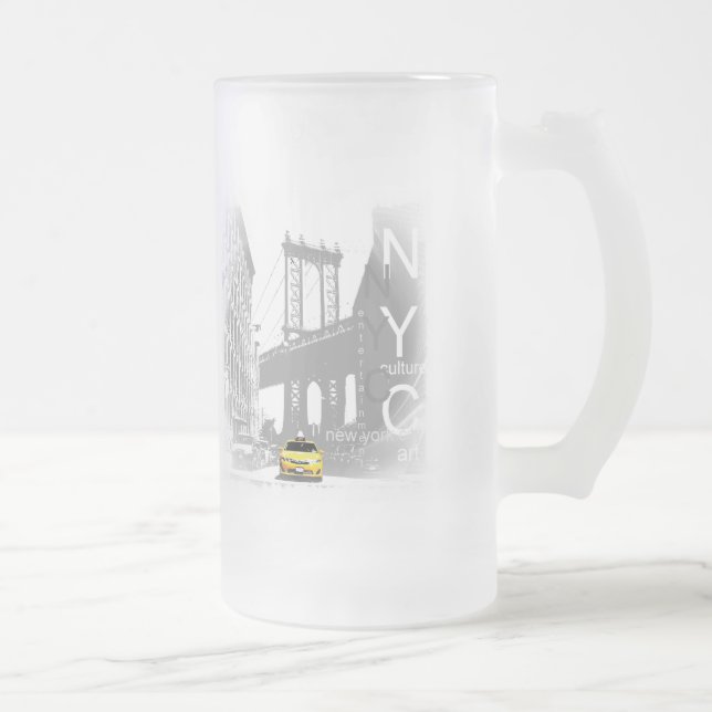 Taza De Cristal Esmerilado Puente de Brooklyn de Nueva York Nyc Yellow Taxi (Derecha)