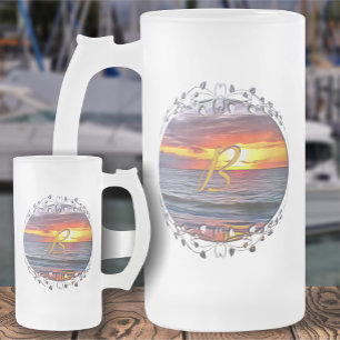 Taza De Cristal Esmerilado Puerto Atardecer 1739