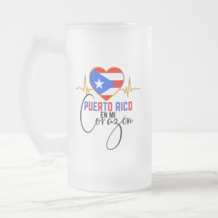 Taza De Cristal Esmerilado Puerto Rico en mi Corazón Orgullo Puertorriqueño