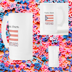 Taza De Cristal Esmerilado Puerto Rico y Bandera de Puerto Rico Personalizado