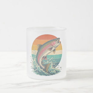 Taza De Cristal Esmerilado Puesta de sol de trucha arcoíris retro