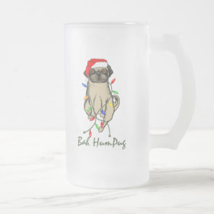 Taza De Cristal Esmerilado Pug Dog Bah Humpug Navidades graciosos