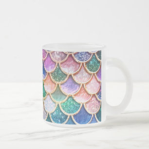 Taza De Cristal Esmerilado Purpurina de lujo multicolor Mermaid Scales