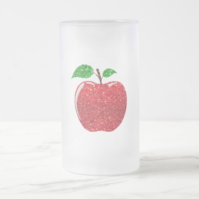 Taza De Cristal Esmerilado Purpurina rojo de imitación de Apple (Centro)
