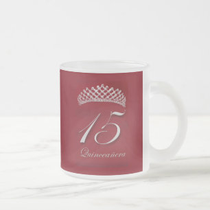 Taza De Cristal Esmerilado Quinceañera para el décimo quinto cumpleaños