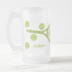 Taza De Cristal Esmerilado Raca de bolas de tenis verde personalizada