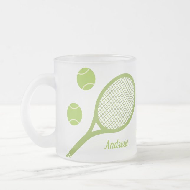 Taza De Cristal Esmerilado Raca de bolas de tenis verde personalizada (Izquierda)