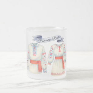 Taza De Cristal Esmerilado Raíces rumanas Vestimenta Tradicional