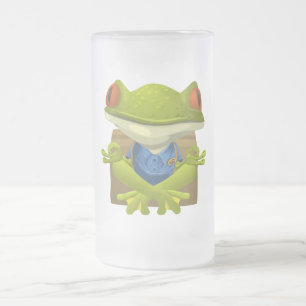 Taza De Cristal Esmerilado Rana de árbol verde chismosa