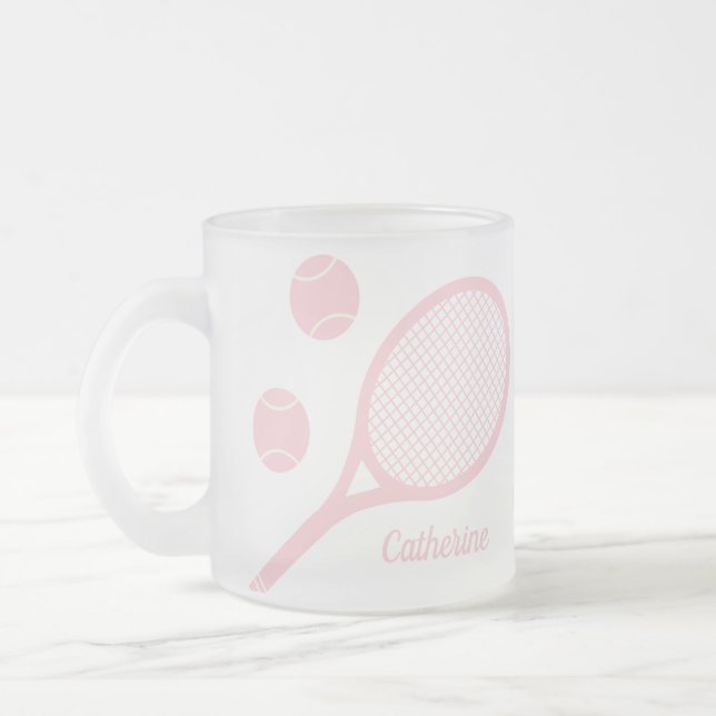 Taza De Cristal Esmerilado Raqueta de bolas de tenis rosadas para pastel mode (Izquierda)