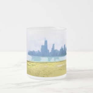 Taza De Cristal Esmerilado Rascacielos de Chicago pintados con aerógrafo