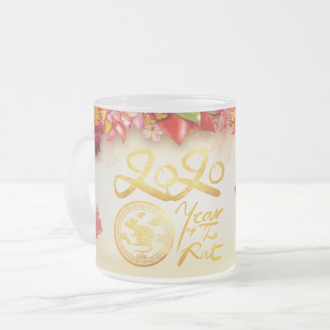 Taza De Cristal Esmerilado Rat 2020 FG Mug de oro chino floral (Anverso izquierdo)