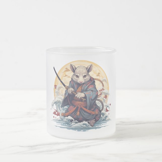 Taza De Cristal Esmerilado Rata Samurái  (Centro)