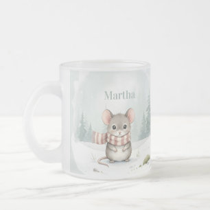 Taza De Cristal Esmerilado Ratón Personalizado de Acuarela Lindo de Invierno